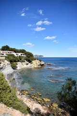 Fototapeta na wymiar Beautiful view of Spanish coast line of Costa Blanca with blue sky background