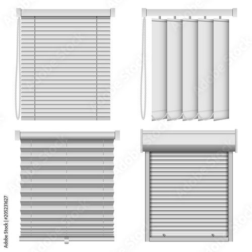 Download "Blind window curtains mockup set. Realistic illustration of 4 blind window curtains mockups for ...
