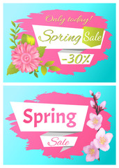 Spring Sale Advertisement Label Branch of Sakura