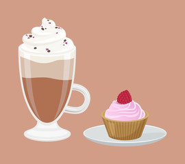 Cappuccino and Cupcake Poster Vector Illustration