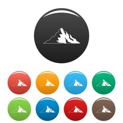 Snow mountain icon. Simple illustration of snow mountain vector icons set color isolated on white