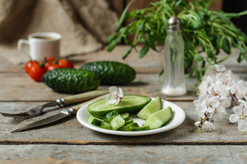 cucumber salad - fresh vegetables (meal outdoors) - cuisine.  Food background