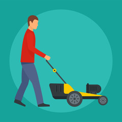 Man cut the grass icon. Flat illustration of man cut the grass vector icon for web design