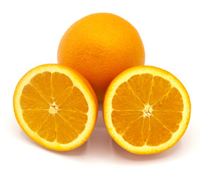fresh organic orange fruit cutting isolate on white background.
