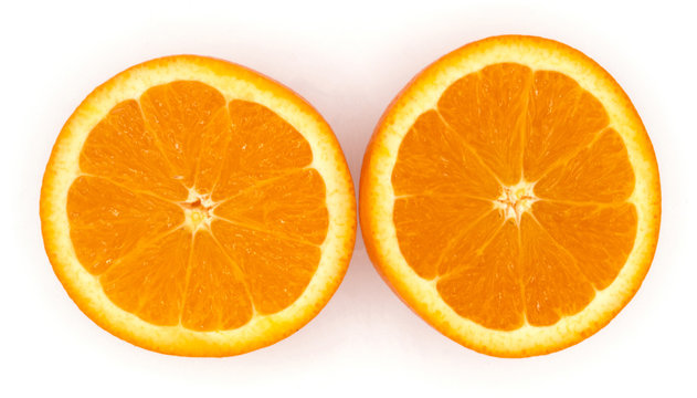 fresh organic orange fruit cutting isolate on white background.