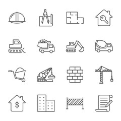 Construction vector icons set, outline style