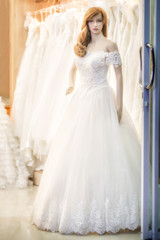 Fototapeta premium white wedding dress on model