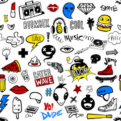 Seamless pattern with Hipsters teens doodles