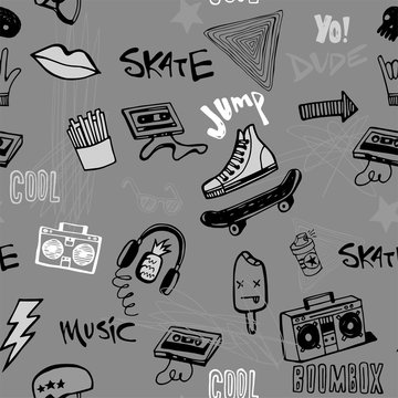 Seamless pattern with Hipsters teens doodles