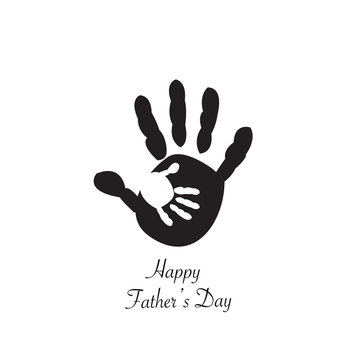 Father and child in hand. Baby baby hand prints. Happy Father's Day greeting card