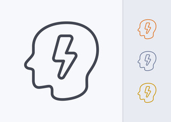 Head & Lightning Bolt - Pastel Stroke Icons: . A professional, pixel-perfect icon.
