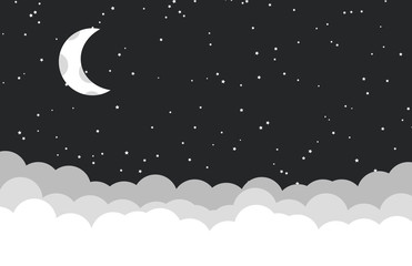 Moon on night sky with stars and cloud