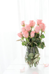 pink rose in glass vase