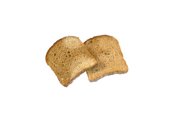 Bread covered with mold on white background