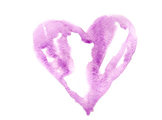 Purple watercolor heart on white background, hand painted - 205239418