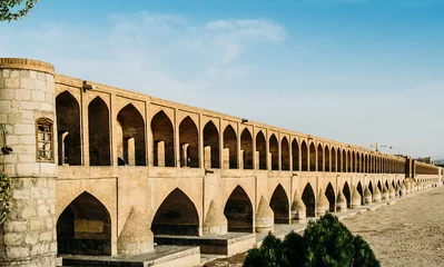 Photo sur Plexiglas Pont Khadjou Early 17th c, Si-o-seh Pol, also known as Allahverdi Khan Bridge, in Isfahan, iran is made up of 33 arches in a row and measures 295meters long and 13.75meters wide, crossing the River Zayandeh-Roud