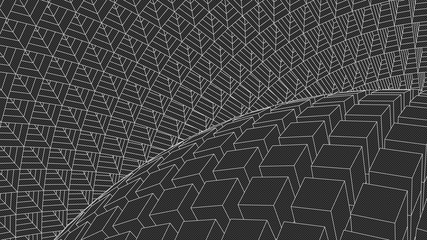 Abstract 3d Illuminated distorted Mesh Sphere . Neon Sign . Futuristic Technology HUD Element . Elegant Destroyed . Big data visualization .