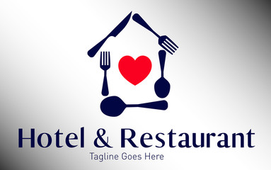 Hotel & Restaurant Home Heart Cutlery Logo Design 