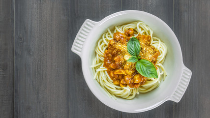 Plate of delicious spaghetti bolognese