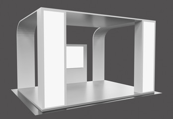 3d rendering. Blank creative exhibition stand design,booth template design in gray tone.
