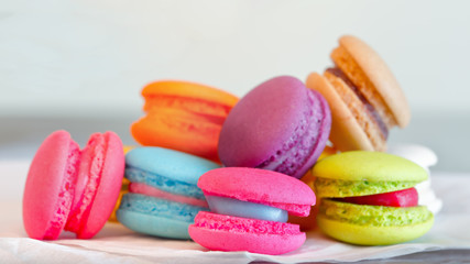 Fototapeta na wymiar Sweet and colourful french macaroons