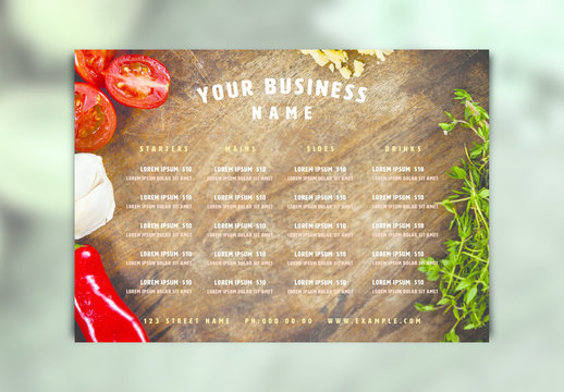 Menu Layout with Vegetables on Cutting Board Photo Element