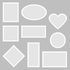 10 Blank Stamps White Frame Grey Background