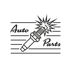 Automotive parts retro style company logo with spark plug