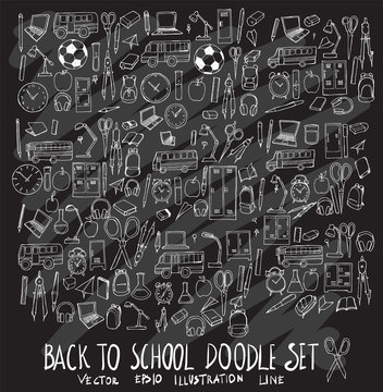 Hand drawn Sketch doodle vector line Back to school icon set on white eps10