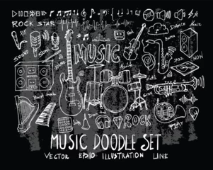 Foto auf Leinwand Hand drawn Sketch doodle vector line Music element icon set on Chalkboard eps10 © veekicl