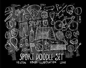 Hand drawn Sketch doodle vector line Sport element icon set on Chalkboard eps10