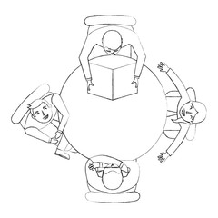 people break time leisure reading around the table vector illustration