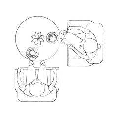 couple sitting on sofa on a date with cup of tea vector illustration