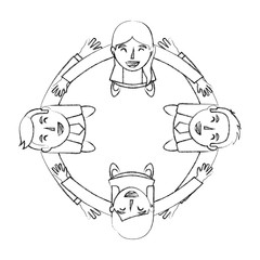 aerial view of group business people holding hands vector illustration design