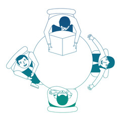 aerial view of group business people in work table vector illustration design