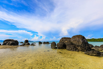 Beautiful volcanic rocks along the beach in  Koh Mak island, Trat province,Thailand