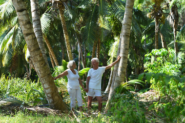 Naklejka na ściany i meble elderly couple rest at tropical beach