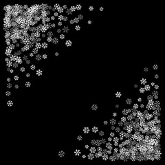 Frame or border of random scatter snowflakes