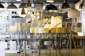 Designer lamp with lights in the shop