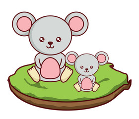 cute mouses on the grass  over white background, colorful design. vector illustration