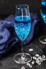 Cocktail glass with the Blue Hawaii. Blue hawaiian alcoholic cocktail