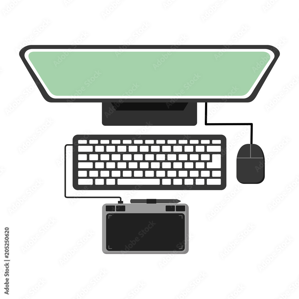 Aufkleber top view computer monitor drawing tablet keyboard mouse vector illustration