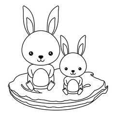 cute rabbits on the grass over white background, vector illustration