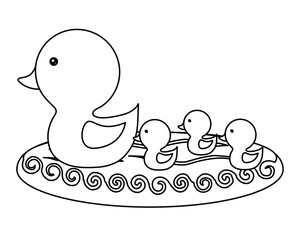 cute duck and little ducks  over white background, colorful design. vector illustration