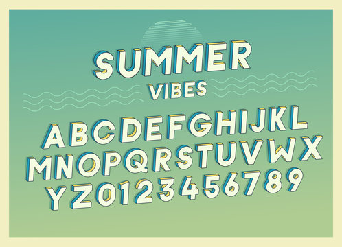 Summer Vibes font effect design with retro colors. Vector art. Includes full alphabet and numbers
