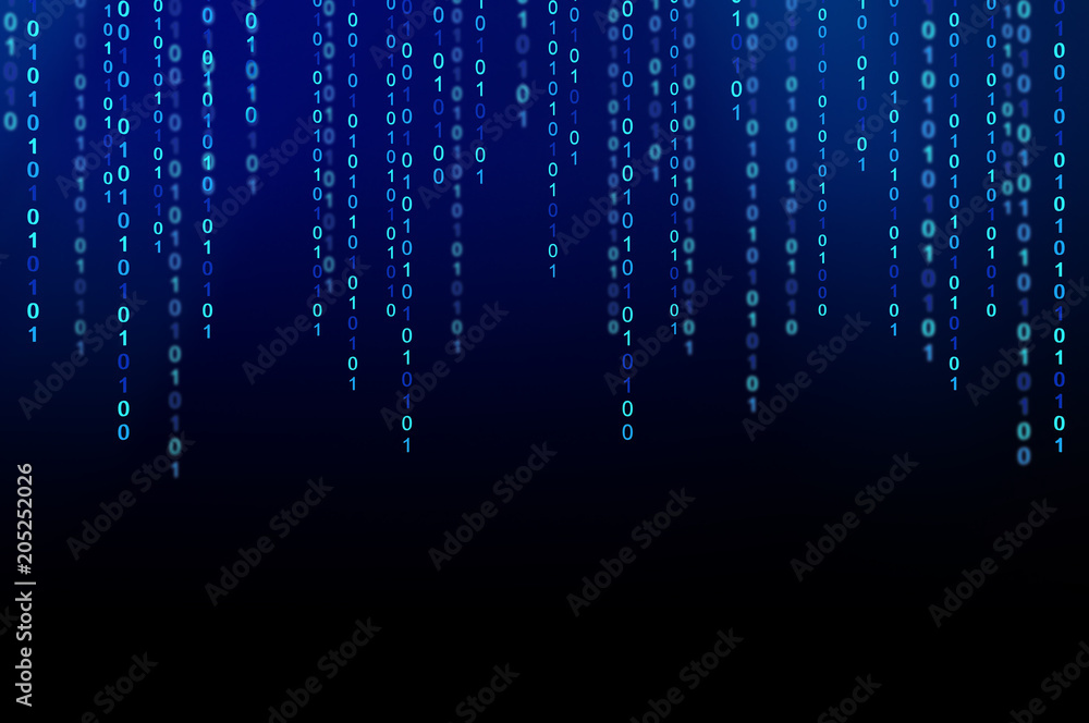 Poster 01 or binary data on the computer screen isolated on black background, 3d illustration
