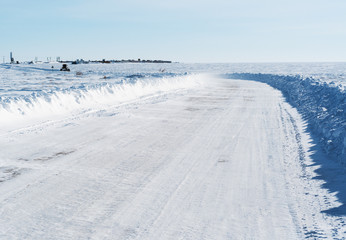 Winter road to the field