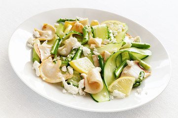 salad of fresh vegetables and seafood with feta cheese