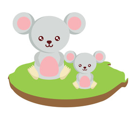 cute mouses on the grass  over white background, colorful design. vector illustration