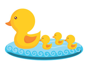 cute duck and little ducks  over white background, colorful design. vector illustration